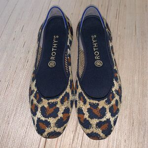 Rothy's The Square Navy Leopard Textile Ballet Flats Comfort Women’s 10.5 Office